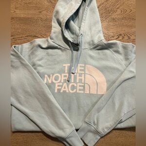 North Face Women Light Blue Logo Hoodie Sweatshirt Large Hooded